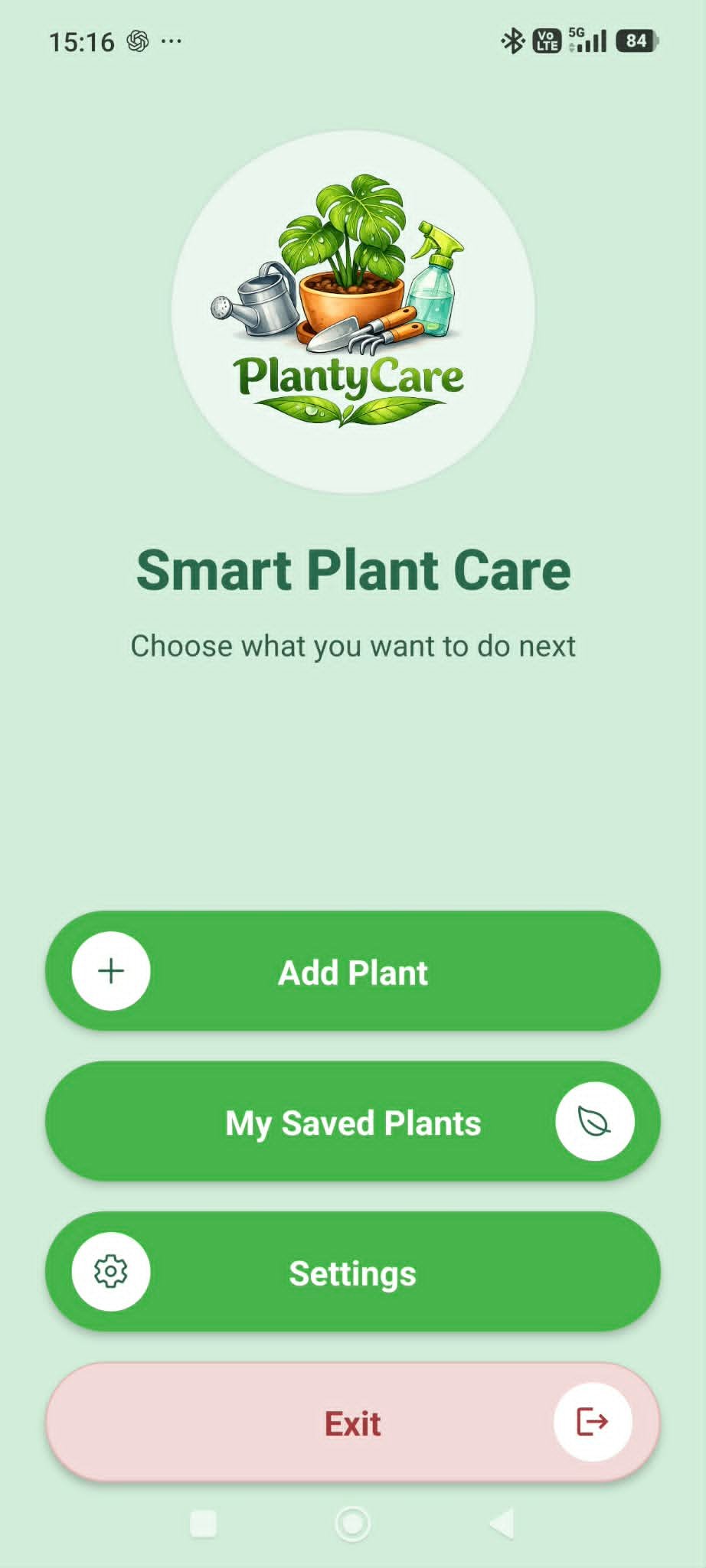 PlantyCare mobilapp projekt előnézet