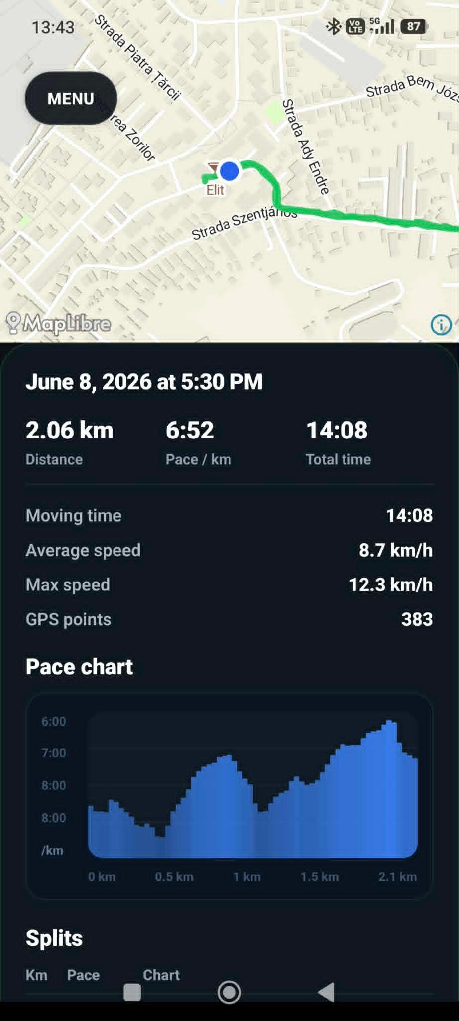 SimpleRunning mobilalkalmazás képernyőkép